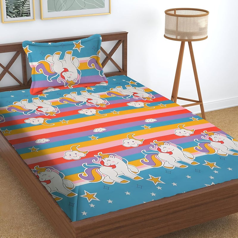 STARNSTYLE Premium 160 TC Egyptian Cotton Bedsheet Set with Pillow Cover - Sky Queen - Image 1